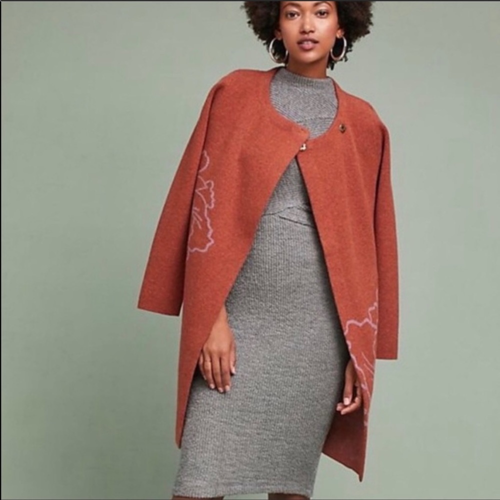 Anthropologie Field Flower Floral Wool Long Line Cardigan